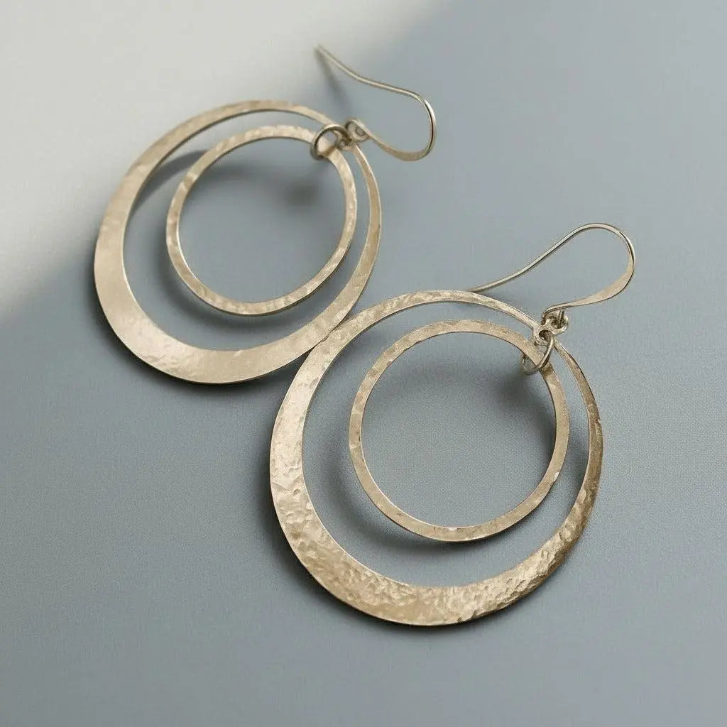Hand Hammered Brass Hoop Earrings: Boho Full Circle Jewelry - BlackbirdSageStudio