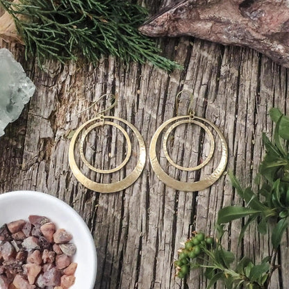Hand Hammered Brass Hoop Earrings: Boho Full Circle Jewelry - BlackbirdSageStudio