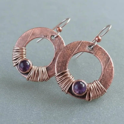 Handcrafted amethyst hoop earrings showing natural stone variation | Blackbird & Sage