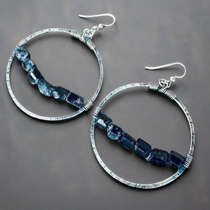 Handmade Sterling Silver Black Tourmaline Hoop Earrings: Boho Chic - BlackbirdSageStudio