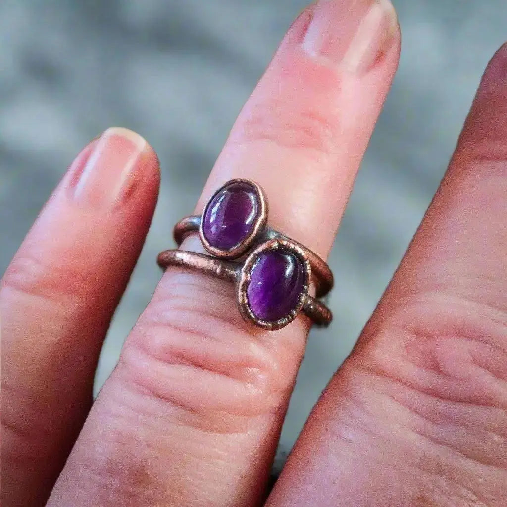 Electroformed Copper Amethyst Ring: February Birthstone Boho Jewelry - BlackbirdSageStudio