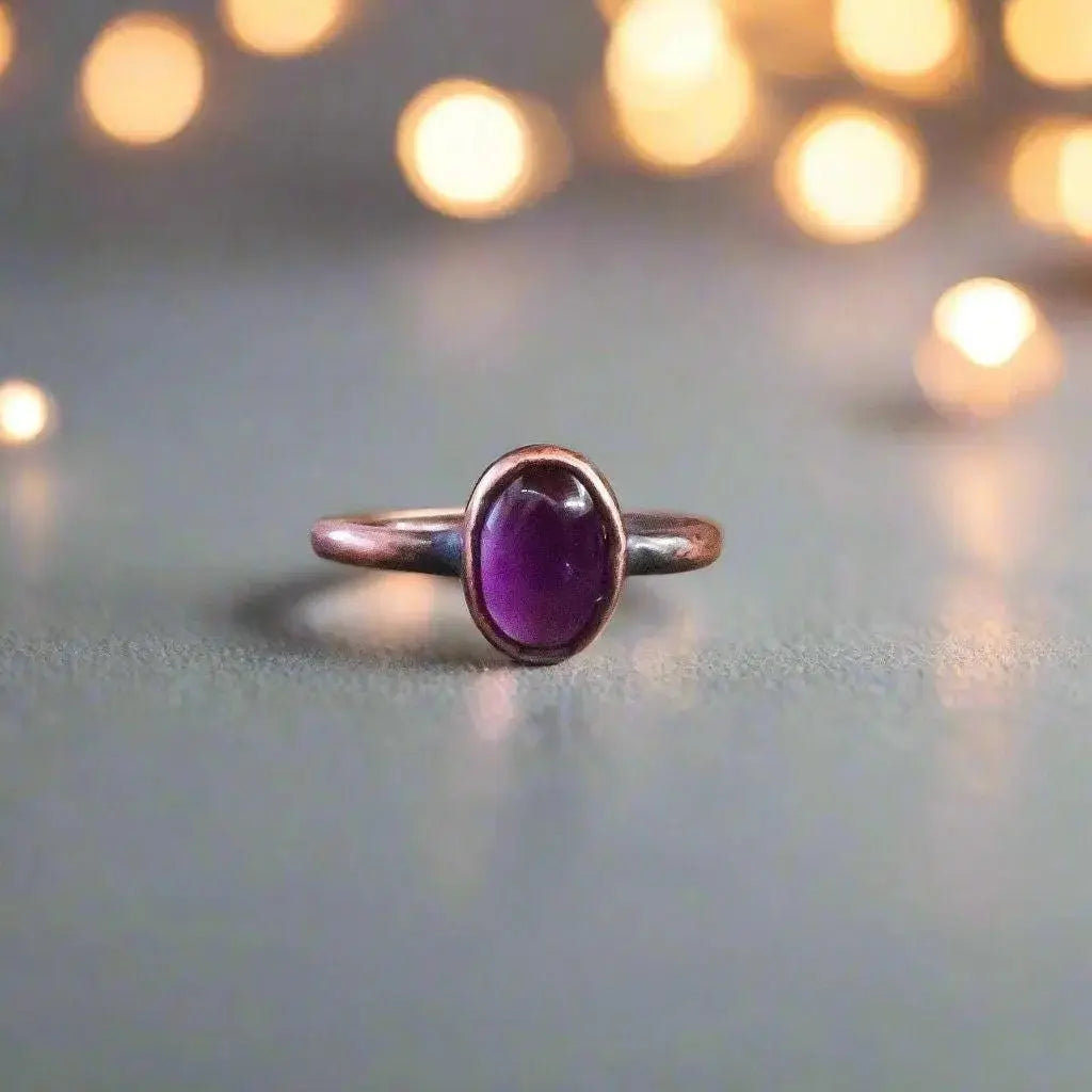 Electroformed Copper Amethyst Ring: February Birthstone Boho Jewelry - BlackbirdSageStudio