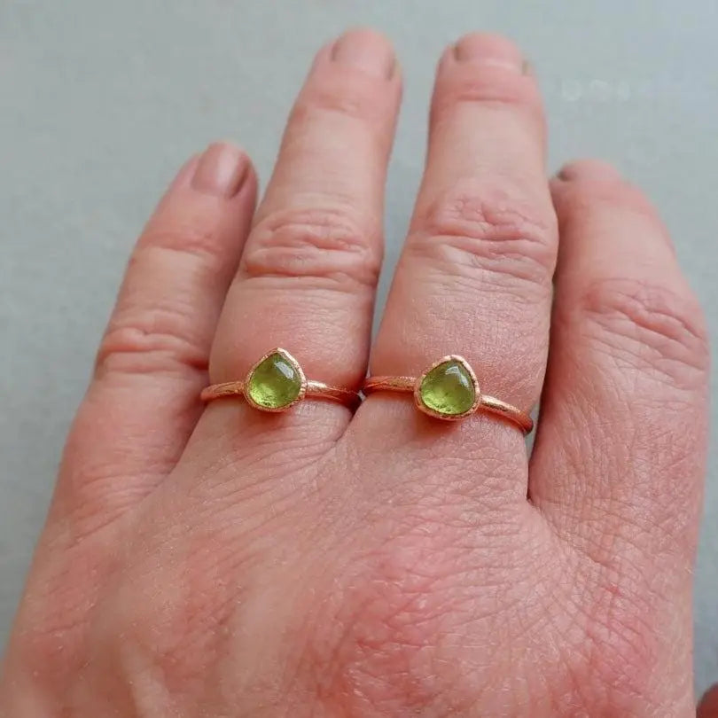 Electroformed Copper Peridot Ring: August Birthstone Jewelry, Crystal Jewelry Gift, Holiday Present For Her - BlackbirdSageStudio