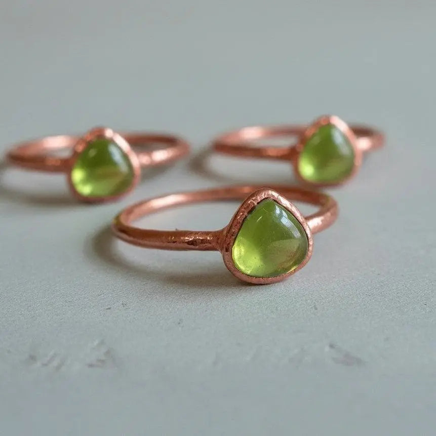 Electroformed Copper Peridot Ring: August Birthstone Jewelry, Crystal Jewelry Gift, Holiday Present For Her - BlackbirdSageStudio