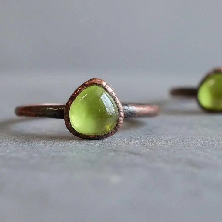 Electroformed Copper Peridot Ring: August Birthstone Jewelry, Crystal Jewelry Gift, Holiday Present For Her - BlackbirdSageStudio
