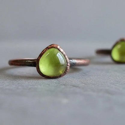 Electroformed Copper Peridot Ring: August Birthstone Jewelry, Crystal Jewelry Gift, Holiday Present For Her - BlackbirdSageStudio