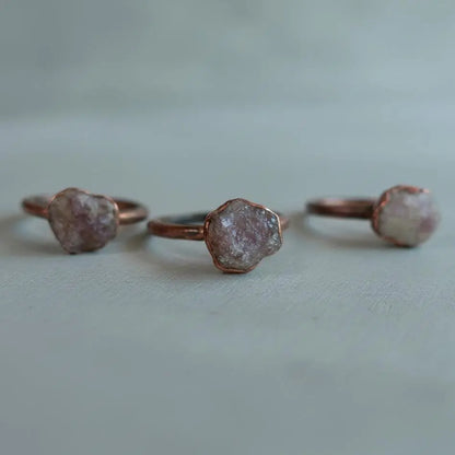 Electroformed Lepidolite Crystal Ring: Raw Stone Copper Boho Jewelry - BlackbirdSageStudio
