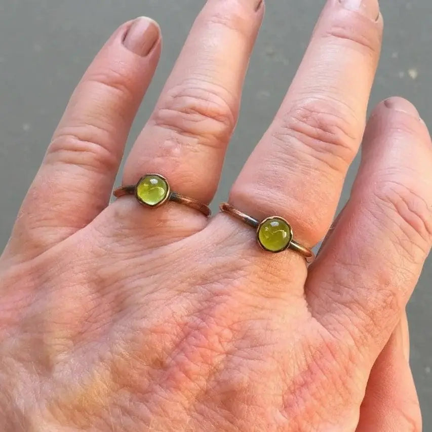 Electroformed Copper Peridot Ring: Handmade Boho Jewelry, Crystal Jewelry Gift, Holiday Present For Her - BlackbirdSageStudio