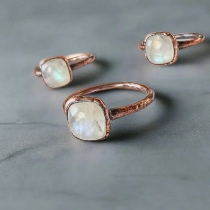 Handmade Moonstone Copper Ring: Electroformed Boho Statement Jewelry - BlackbirdSageStudio