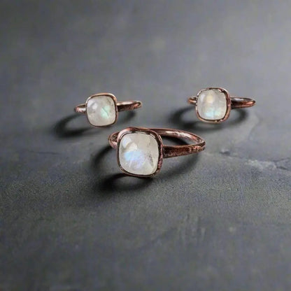 Handmade Moonstone Copper Ring: Electroformed Boho Statement Jewelry - BlackbirdSageStudio