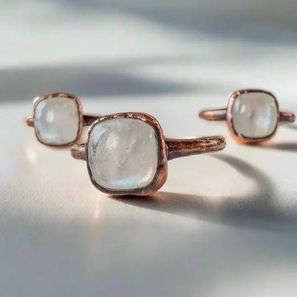 Handmade Moonstone Copper Ring: Electroformed Boho Statement Jewelry - BlackbirdSageStudio