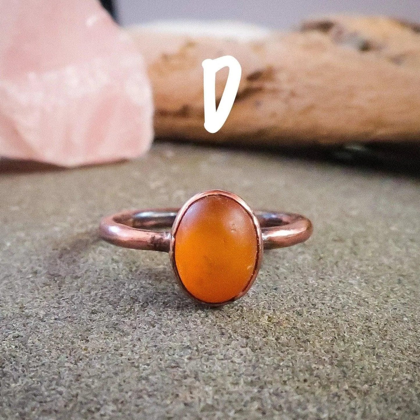 Electroformed Copper Ring: Oval Amber Stone, Handmade (US Size 6, 6.5) - BlackbirdSageStudio