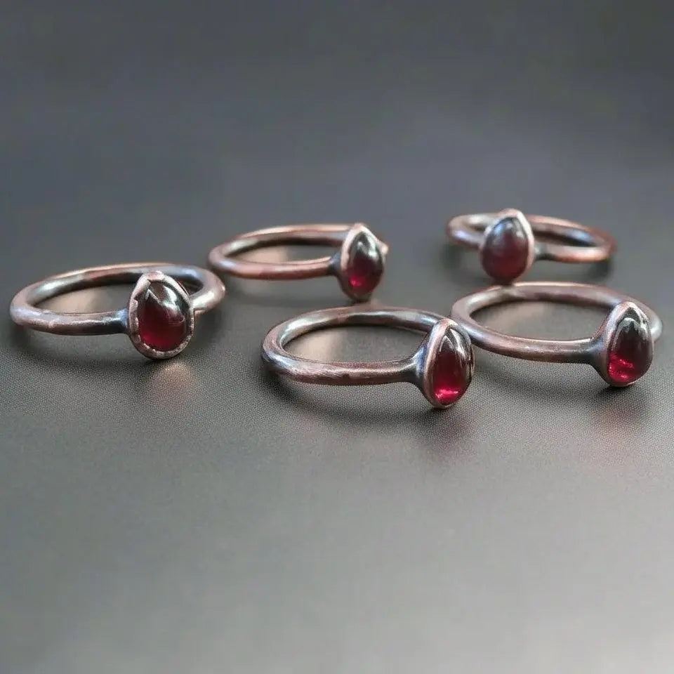 Electroformed Copper Garnet Ring: Pear-Shaped Boho Birthstone, Crystal Jewelry Gift, Holiday Present For Her - BlackbirdSageStudio