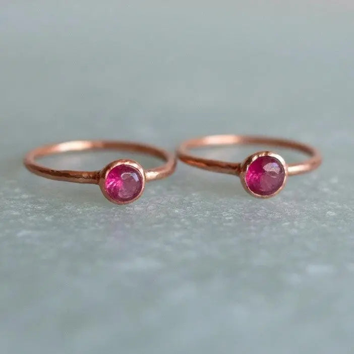 Ruby Stacking Ring, Copper Jewelry, July Birthstone, Electroformed Crystals, Bohemian, Boho, Gypsy Style - BlackbirdSageStudio