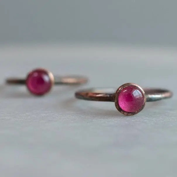 Ruby Stacking Ring, Copper Jewelry, July Birthstone, Electroformed Crystals, Bohemian, Boho, Gypsy Style - BlackbirdSageStudio