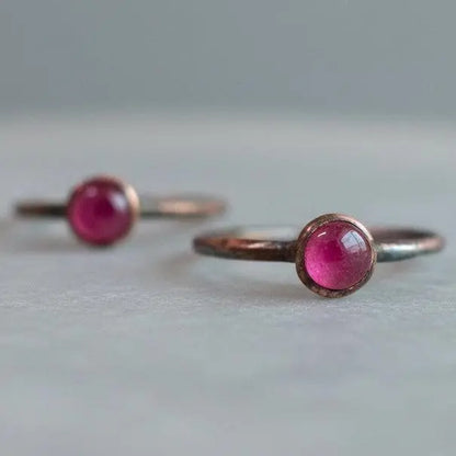 Ruby Stacking Ring, Copper Jewelry, July Birthstone, Electroformed Crystals, Bohemian, Boho, Gypsy Style - BlackbirdSageStudio