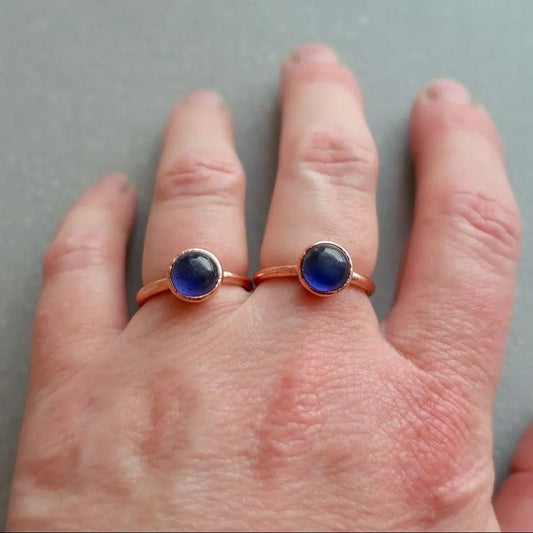Electroformed Copper Iolite Ring: Bohemian Crystal Jewelry - BlackbirdSageStudio
