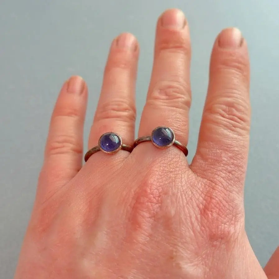 Electroformed Copper Iolite Ring: Bohemian Crystal Jewelry - BlackbirdSageStudio