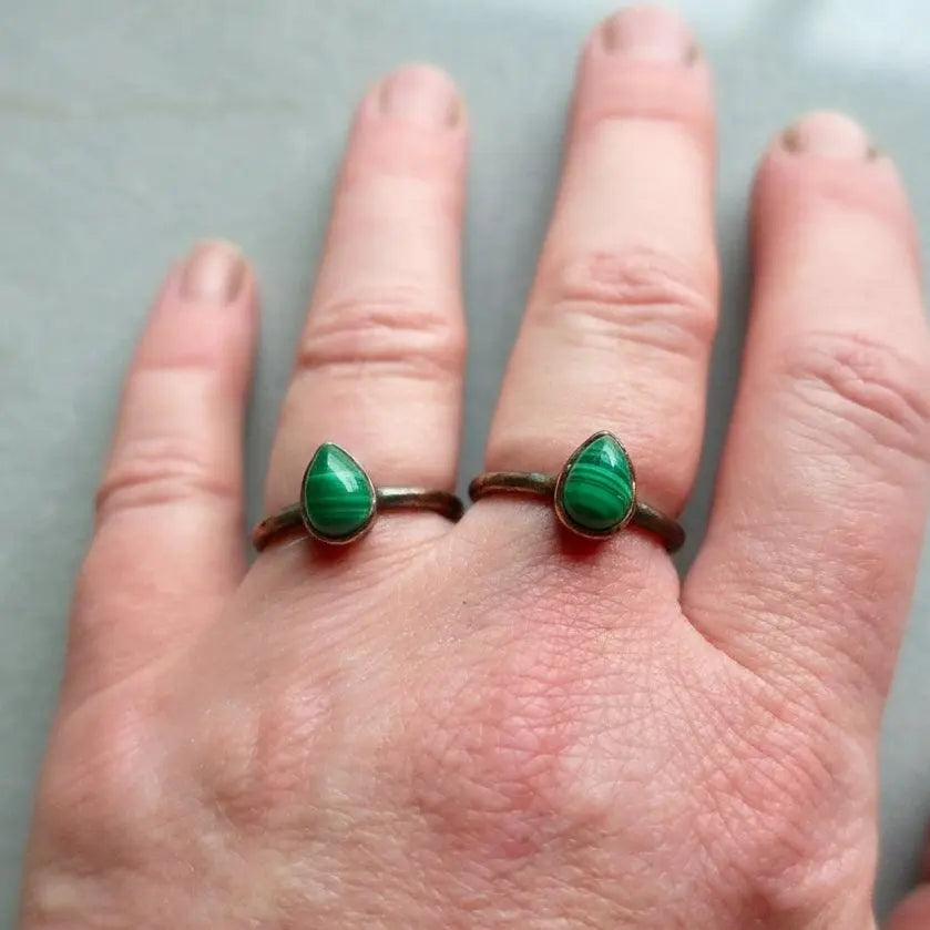 Teardrop Malachite Ring: Electroformed Copper Rustic Jewelry, Crystal Jewelry Gift, Holiday Present For Her - BlackbirdSageStudio