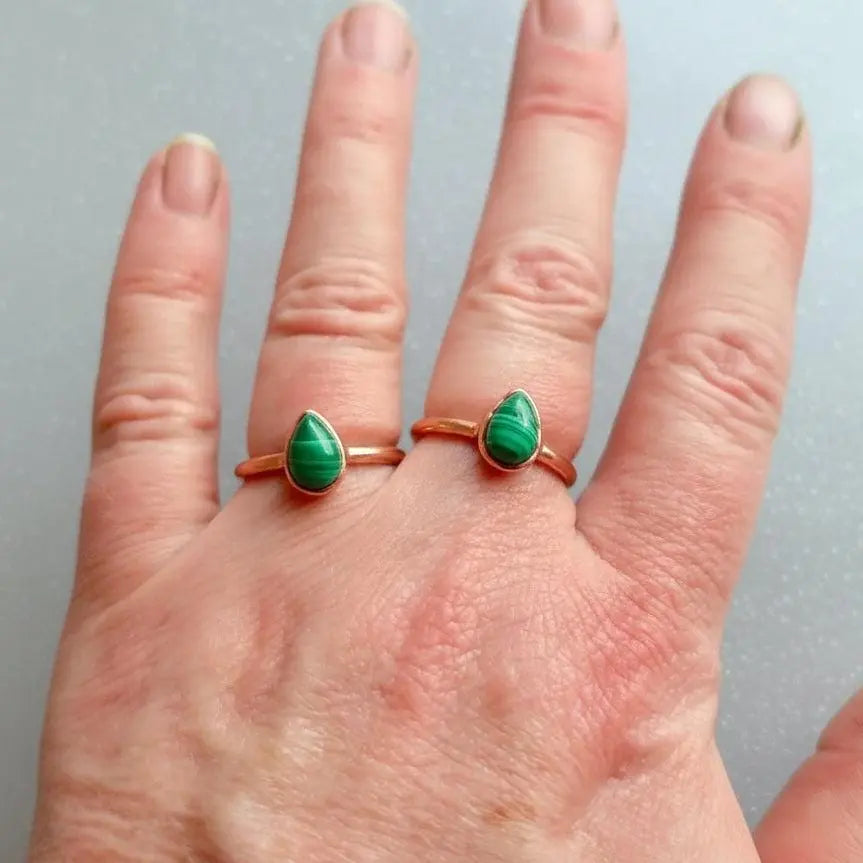 Teardrop Malachite Ring: Electroformed Copper Rustic Jewelry, Crystal Jewelry Gift, Holiday Present For Her - BlackbirdSageStudio