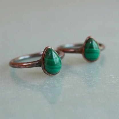 Teardrop Malachite Ring: Electroformed Copper Rustic Jewelry, Crystal Jewelry Gift, Holiday Present For Her - BlackbirdSageStudio