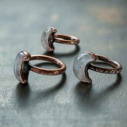 Kunzite Crescent Moon Ring: Electroformed Copper Boho Jewelry - BlackbirdSageStudio