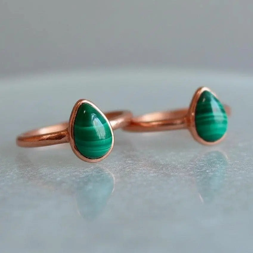 Teardrop Malachite Ring: Electroformed Copper Band, Handmade Jewelry - BlackbirdSageStudio