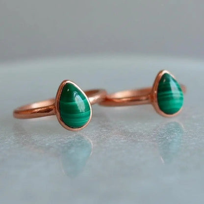 Teardrop Malachite Ring: Electroformed Copper Band, Handmade Jewelry - BlackbirdSageStudio