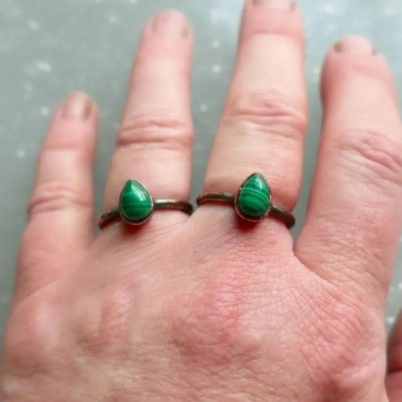 Teardrop Malachite Ring: Electroformed Copper Band, Handmade Jewelry - BlackbirdSageStudio