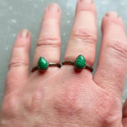 Teardrop Malachite Ring: Electroformed Copper Band, Handmade Jewelry - BlackbirdSageStudio