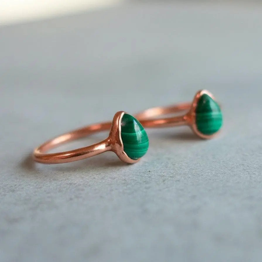 Teardrop Malachite Ring: Electroformed Copper Band, Handmade Jewelry - BlackbirdSageStudio