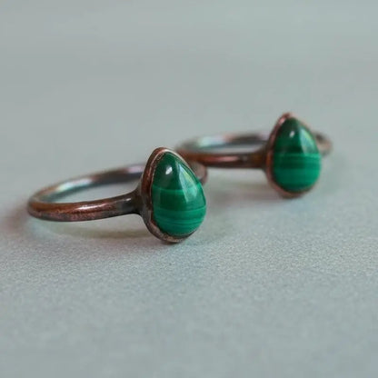 Teardrop Malachite Ring: Electroformed Copper Band, Handmade Jewelry - BlackbirdSageStudio