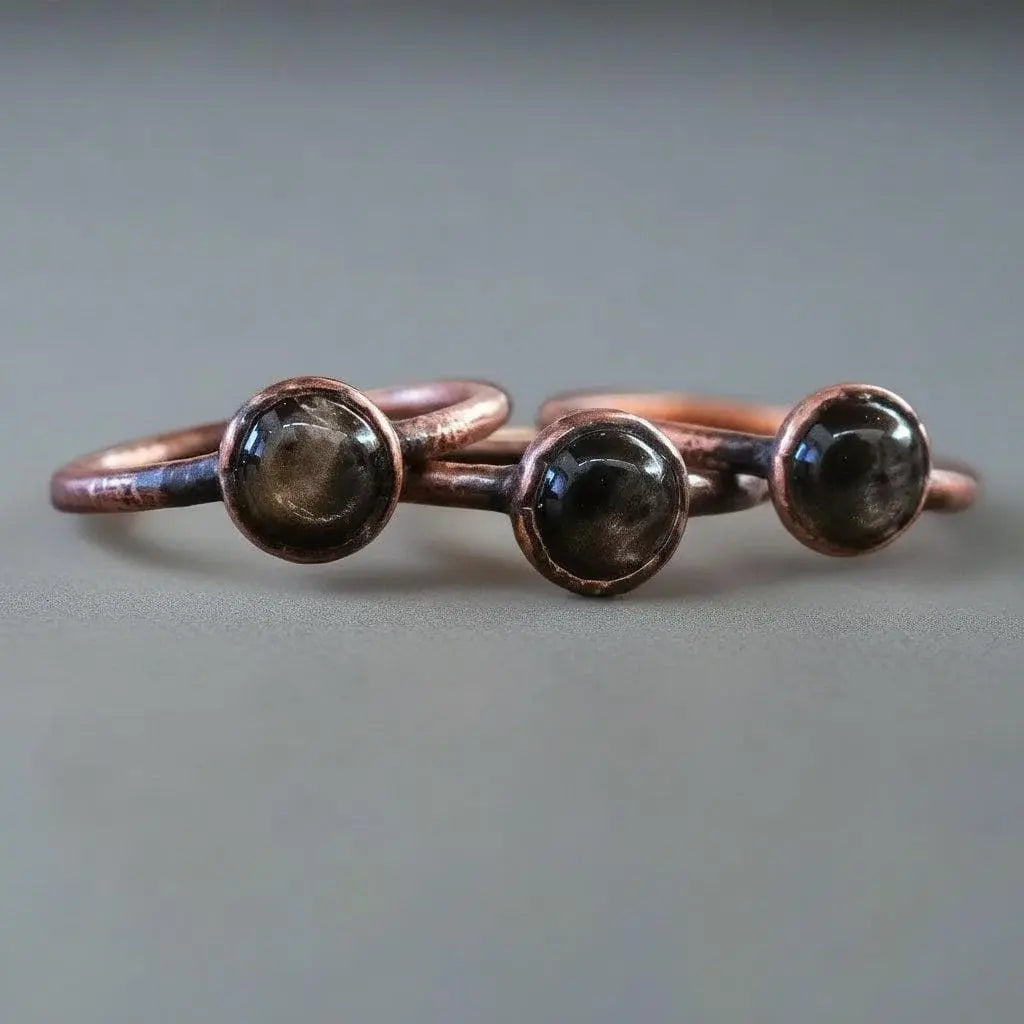 Electroformed Copper Black Moonstone Ring: Handmade Boho Jewelry - BlackbirdSageStudio