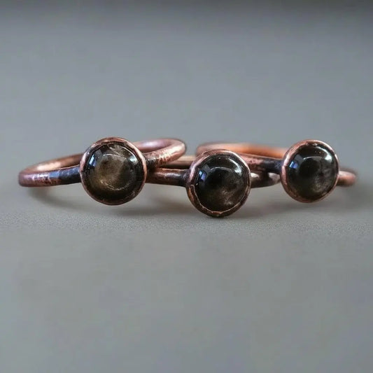 Electroformed Copper Black Moonstone Ring: Handmade Boho Jewelry - BlackbirdSageStudio