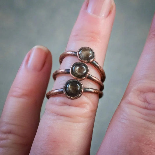 Electroformed Copper Black Moonstone Ring: Handmade Boho Jewelry - BlackbirdSageStudio