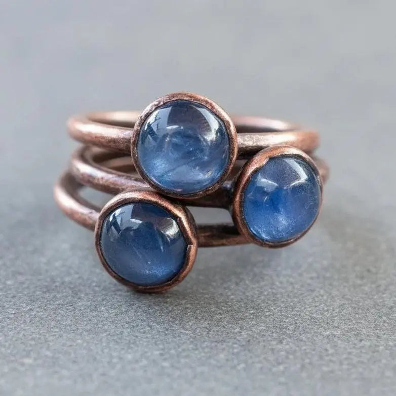 Electroformed Copper Ring: Blue Kyanite Round Stone, Boho Jewelry - BlackbirdSageStudio