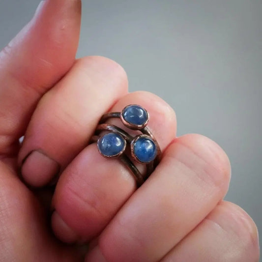 Electroformed Copper Ring: Blue Kyanite Round Stone, Boho Jewelry - BlackbirdSageStudio