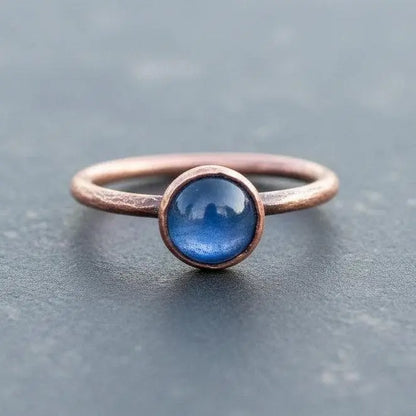 Electroformed Copper Ring: Blue Kyanite Round Stone, Boho Jewelry - BlackbirdSageStudio