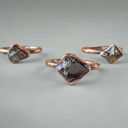 Electroformed Copper Ring: Raw Elite Shungite Crystal, Handmade Boho Jewelry - BlackbirdSageStudio