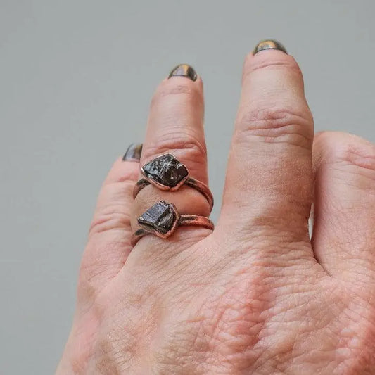 Electroformed Copper Ring: Raw Elite Shungite Crystal, Handmade Boho Jewelry - BlackbirdSageStudio