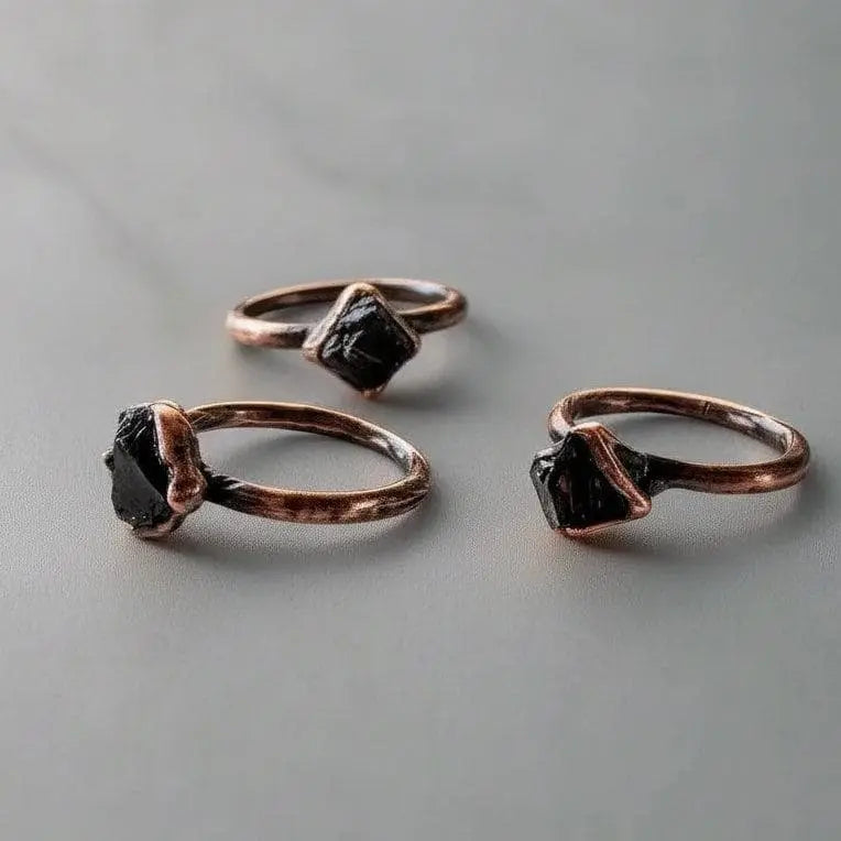 Electroformed Copper Ring: Raw Elite Shungite Crystal, Handmade Boho Jewelry - BlackbirdSageStudio