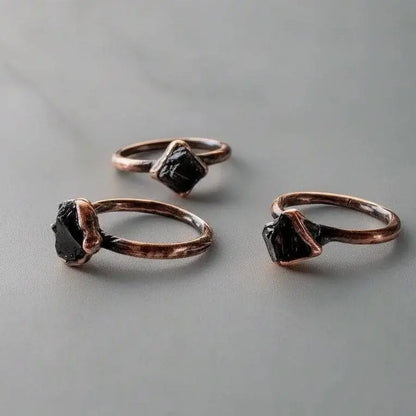 Electroformed Copper Ring: Raw Elite Shungite Crystal, Handmade Boho Jewelry - BlackbirdSageStudio