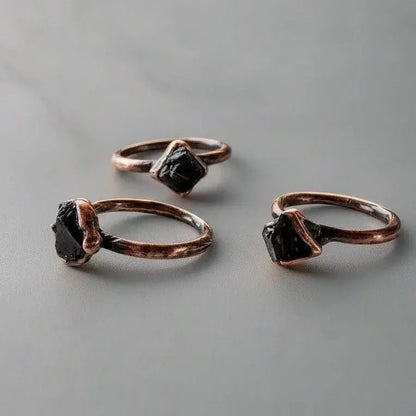 Electroformed Copper Ring: Raw Elite Shungite Crystal, Handmade Boho Jewelry - BlackbirdSageStudio