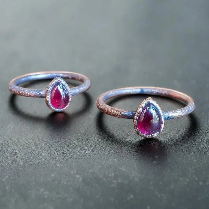 Electroformed Copper Garnet Ring: Teardrop January Birthstone, Crystal Jewelry Gift, Holiday Present For Her - BlackbirdSageStudio