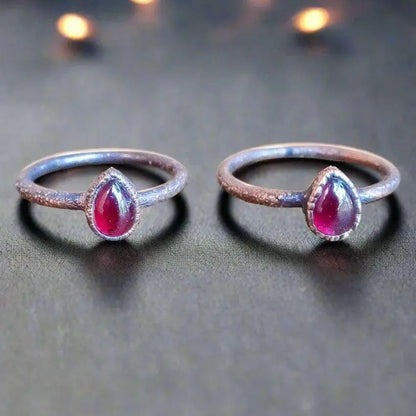 Electroformed Copper Garnet Ring: Teardrop January Birthstone, Crystal Jewelry Gift, Holiday Present For Her - BlackbirdSageStudio