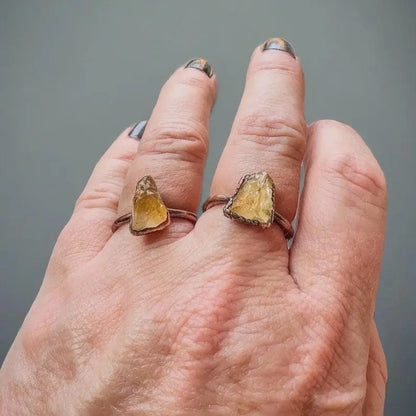Raw Citrine Copper Ring: Electroformed Boho Crystal Jewelry - BlackbirdSageStudio