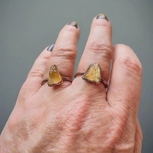 Raw Citrine Copper Ring: Electroformed Boho Crystal Jewelry - BlackbirdSageStudio