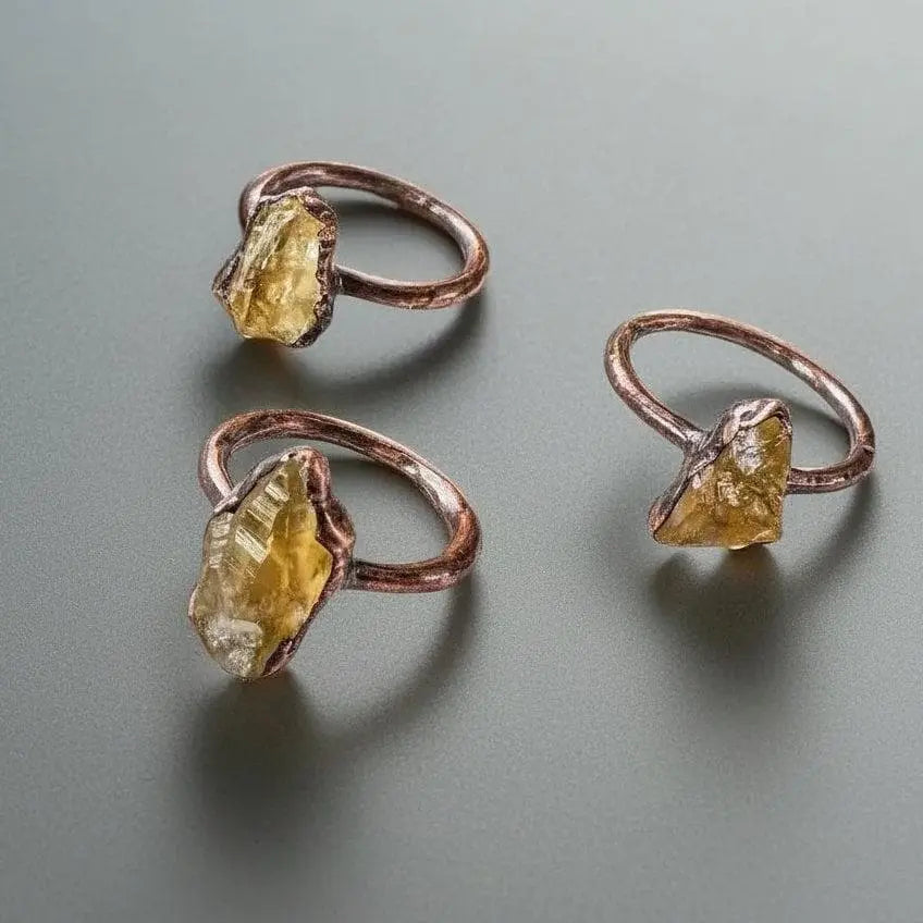 Raw Citrine Copper Ring: Electroformed Boho Crystal Jewelry - BlackbirdSageStudio