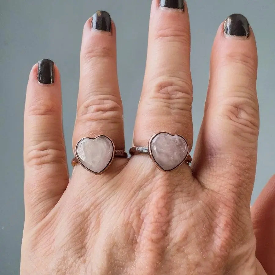 Handmade Kunzite Heart Ring: Electroformed Copper Boho Jewelry - BlackbirdSageStudio