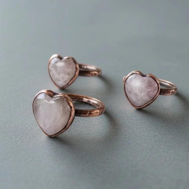 Handmade Kunzite Heart Ring: Electroformed Copper Boho Jewelry - BlackbirdSageStudio